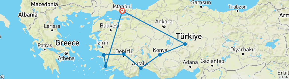 Foto van een kaart met de route van de rondreis