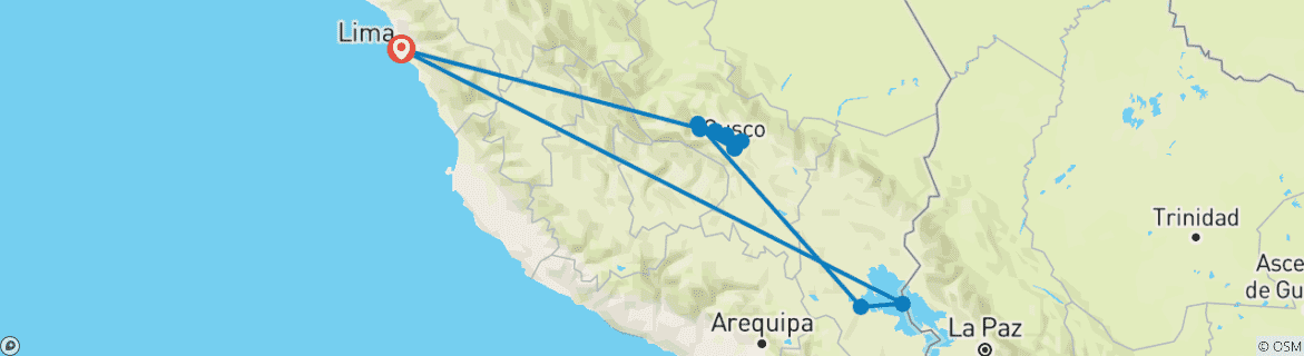 Mapa de Perú: Machu Picchu y Lago Titicaca (Lima a Puno) (2024)