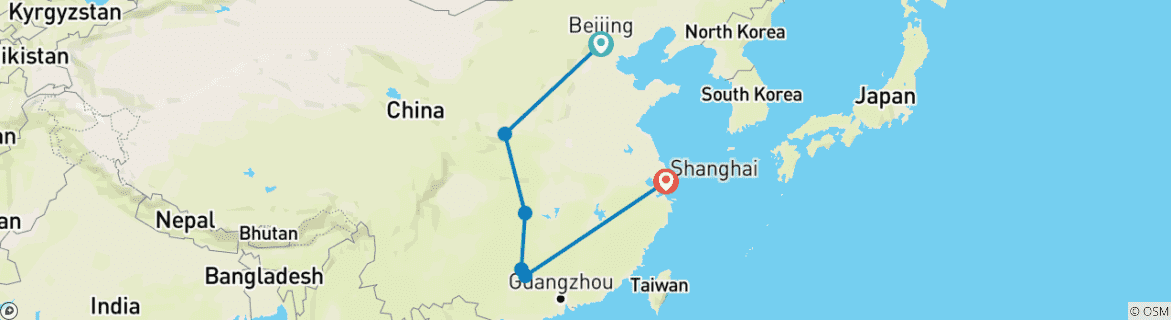 Map of 14 Days Highlight of China - Private Tour