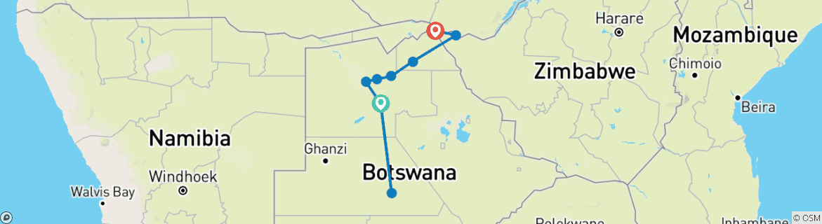 Map of Leopard Safari - 17 days