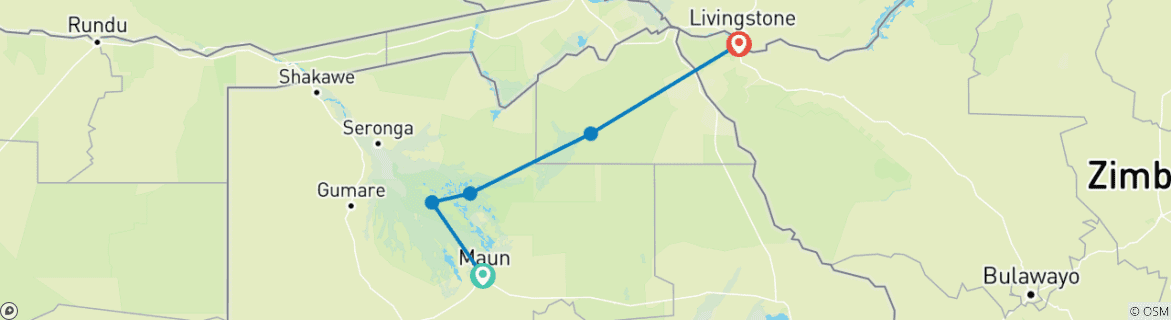 Map of Tent Safari through North-Botswana