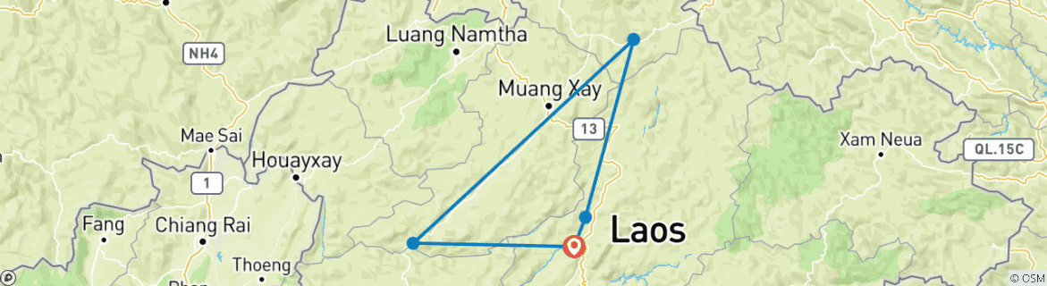 Map of Northern Laos: Bike, Hike, Kayak