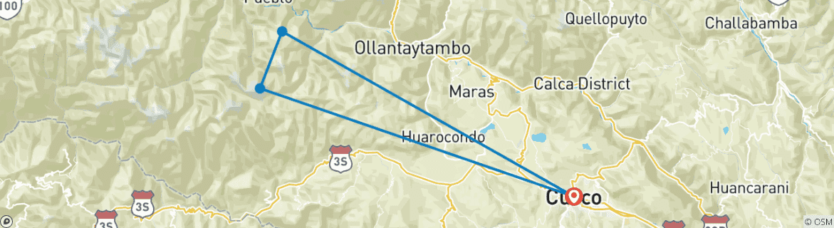 Map of Salkantay Nevado Trek to Machu Picchu – 7 Days