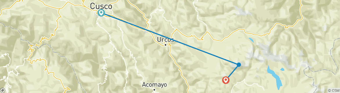 Map of Trek & Climb: Red Valley, Rainbow Mountain & Nevado Del Inka – 7 Days