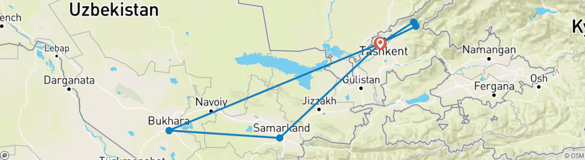 Image d'une carte montrant l'itinéraire du circuit