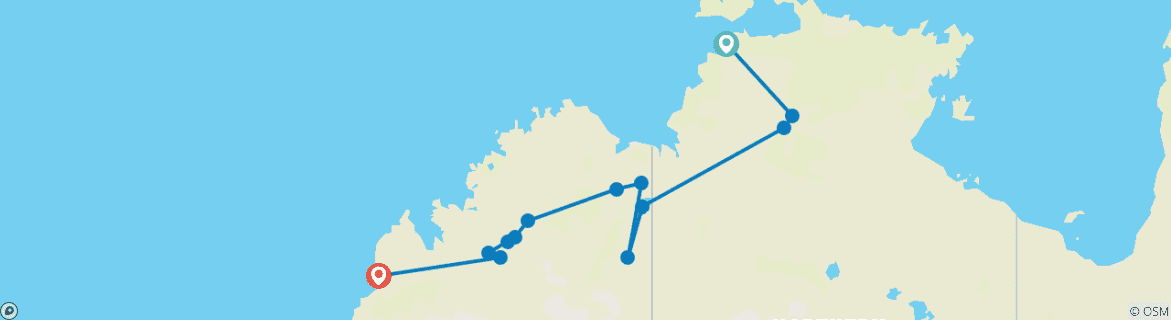 Mapa de De Darwin a Broome Outback