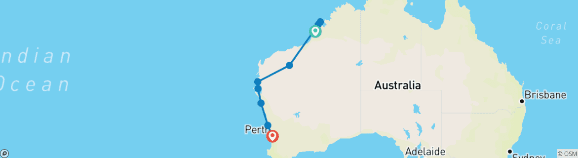 Mapa de Safari de Broome a Perth