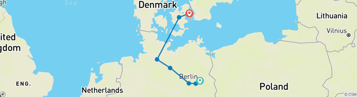 Image of a map showing the route of the tour