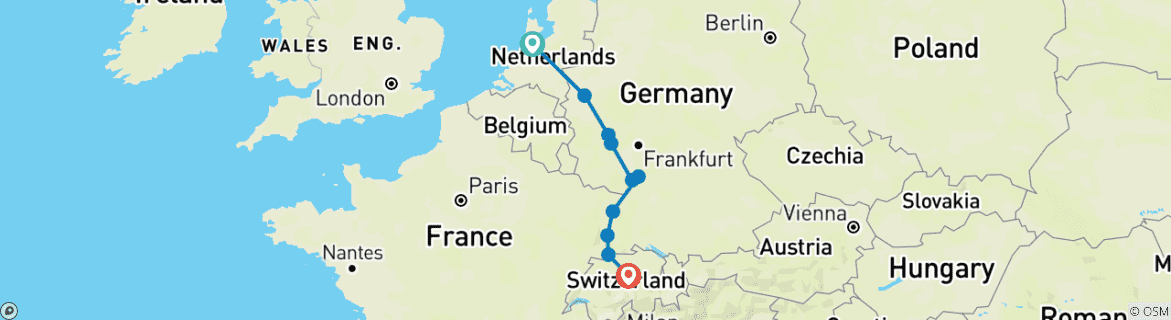 Map of Active & Discovery on the Rhine with 2 Nights in Lucerne (Southbound) 2025