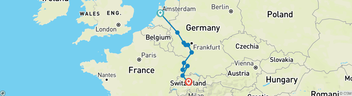 Map of Romantic Rhine with 2 Nights in Lucerne (Southbound) 2025