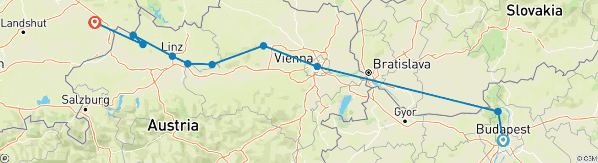 Map of Active & Discovery on the Danube (Westbound) 2025