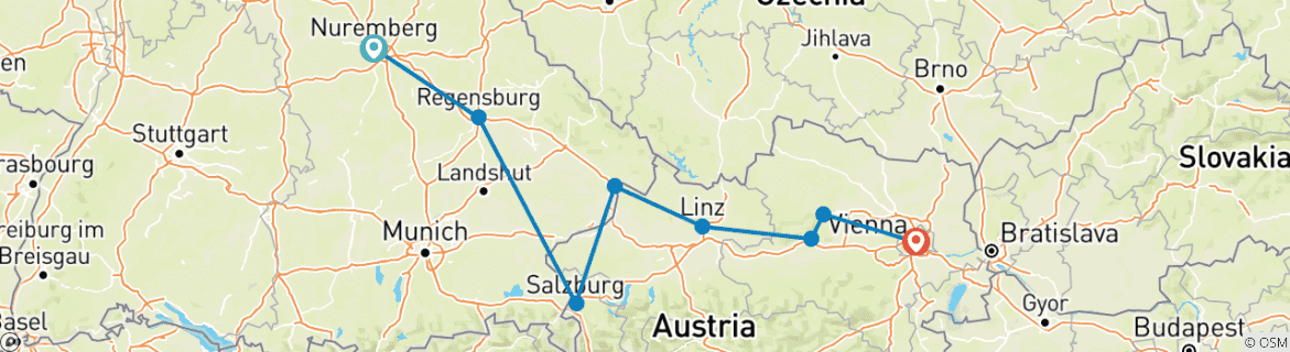 Carte du circuit Noël sur le Danube (en direction de l'est) 2025