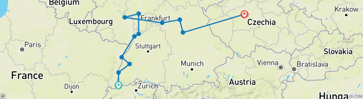 Carte du circuit Noël de Bâle à Nuremberg avec 2 nuits à Prague - 2025