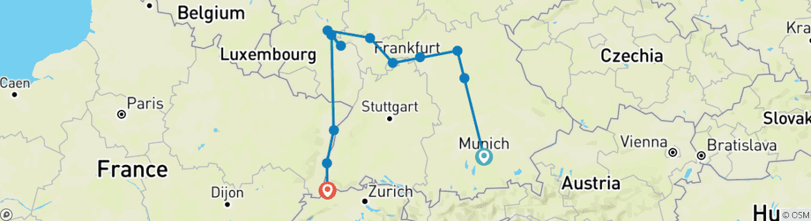 Carte du circuit La grandeur de l'Allemagne avec 2 nuits à Munich pour les amateurs de bière (en direction de l'ouest) 2025