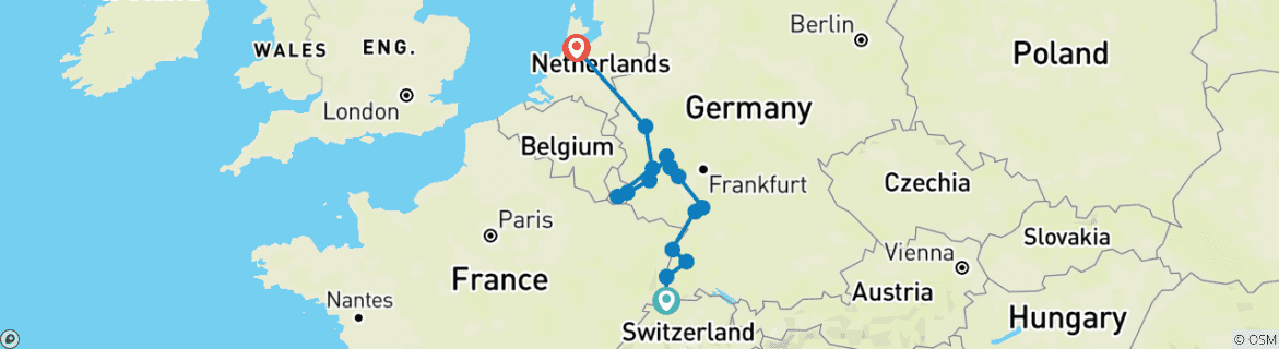 Map of The Rhine & Moselle for Wine Lovers (Northbound)