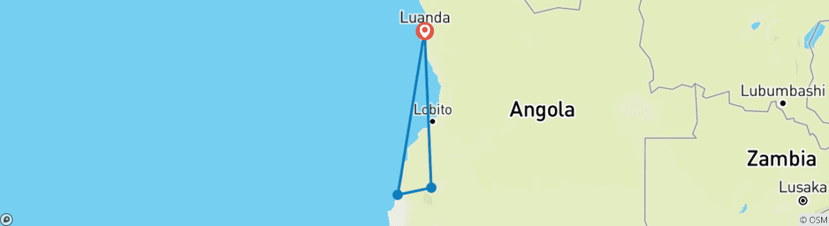 Map of Captivating Adventure to Angola 11 Days/10 Nights