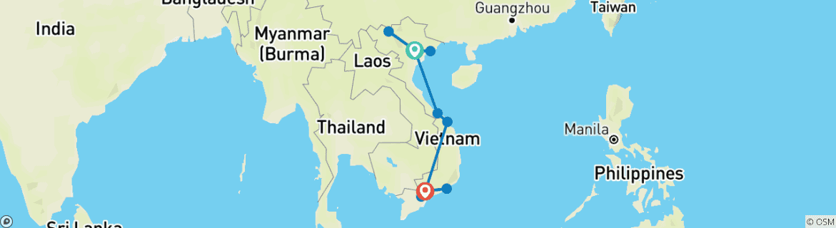 Kaart van Vietnam – een diepgaand culturele rondreis – 20 dagen