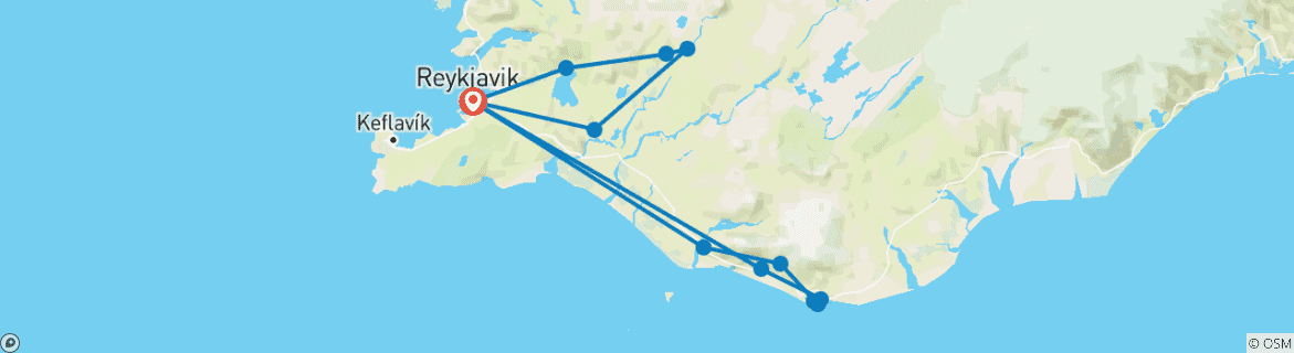 Carte du circuit Forfait d'hiver de 3 jours avec le Cercle d'Or, la Côte Sud et les Aurore