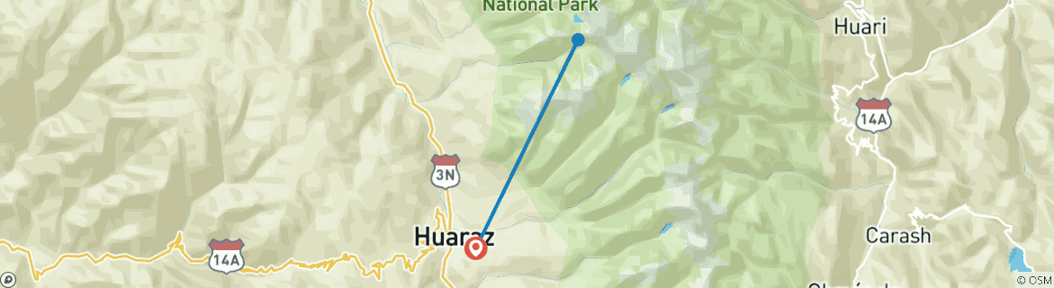 Map of Snow & Ice Climbing on Alpamayo – 19 Days