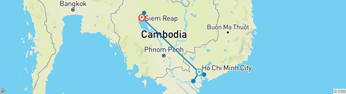 Map of Highlight of South Vietnam and Siem Reap