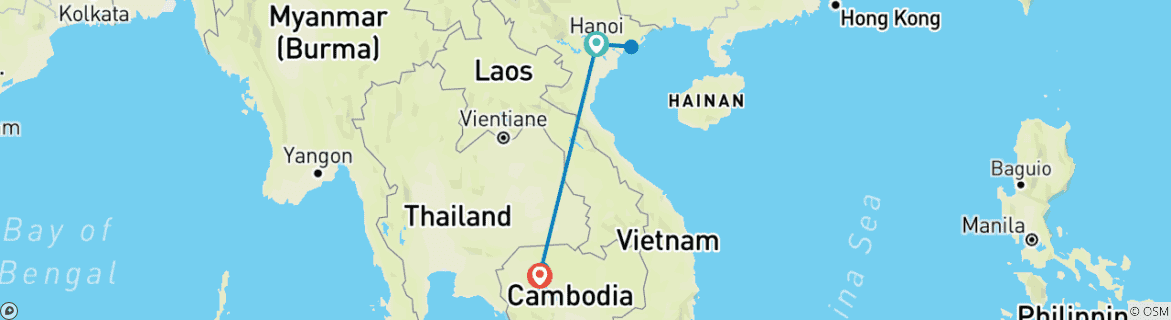 Map of Highlight of North Vietnam and Siem Reap