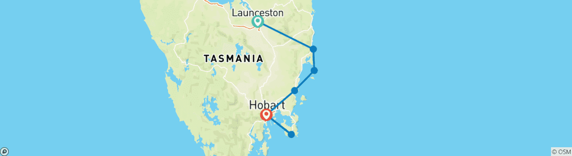 Kaart van Uitstapje naar Tassie – 2025 & 2026 – 7 dagen