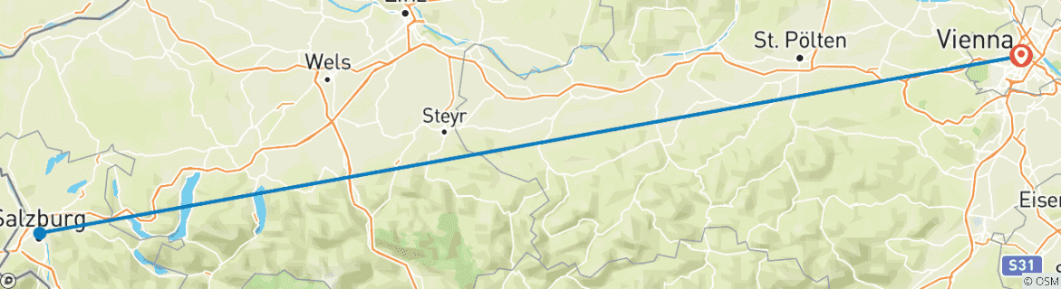 Map of Tailor-Made Private Austria Tour to Vienna & Salzburg with Daily Departure