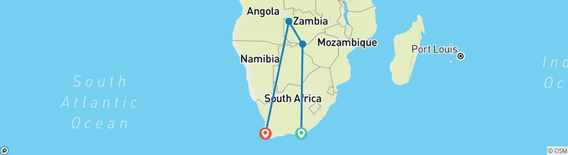 Map of Victoria falls Experience from Port Elizabeth 3 Days/2Nights