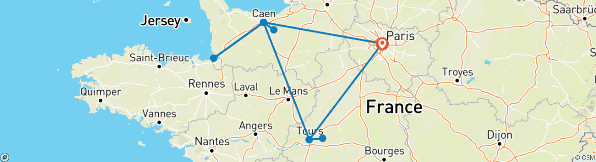 Map of Tailor-Made Private France Tour to Paris, Normandy and Loire Valley, Daily Departure