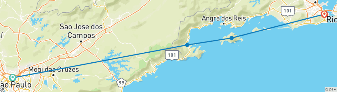 Map of The entire Green Coast from Sao Paulo to Rio, with sea areas around Rio