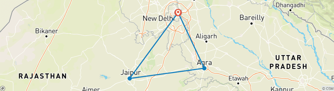 Map of Amazing Golden Triangle Trip 7 Days