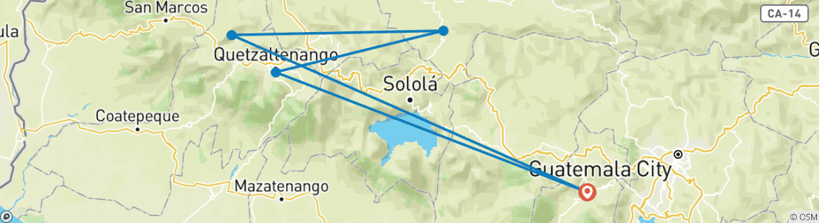 Image of a map showing the route of the tour