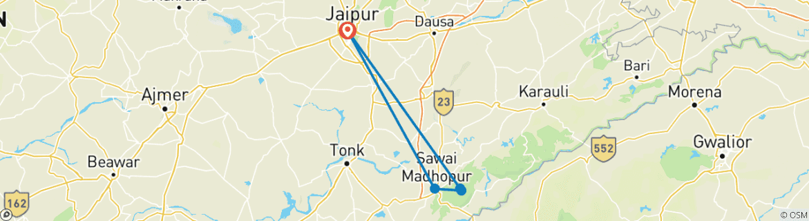 Image of a map showing the route of the tour