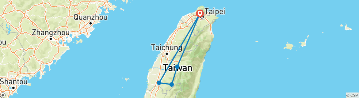 Map of Private 3-Day Tour to Sun Moon Lake and Alishan