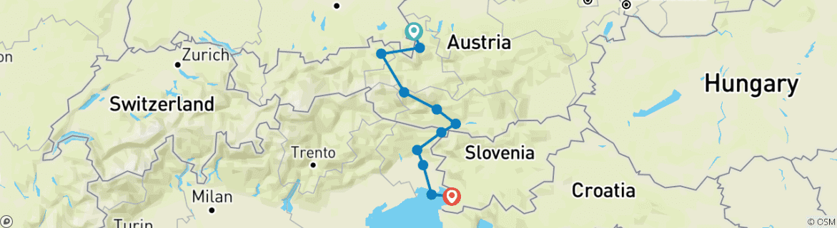 Map of Alpe - Adria Cycle Path, Salzburg - Trieste