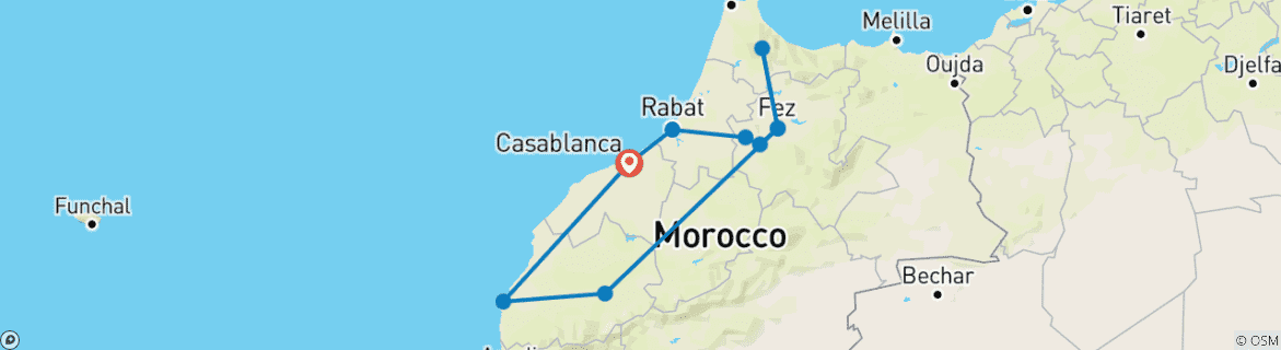 Map of Discover Morocco: Imperial Cities to the Atlas Mountains & the Coast - 13 Days