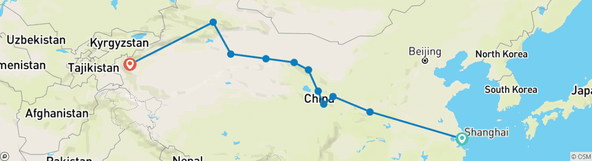 Karte mit der Reiseroute