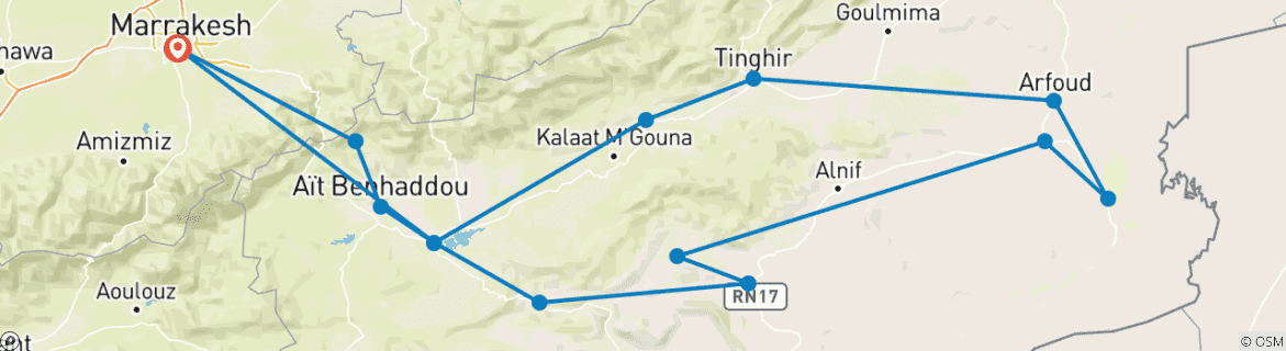 Map of 3 Days Sahara Desert Tour From Marrakesh (Private)