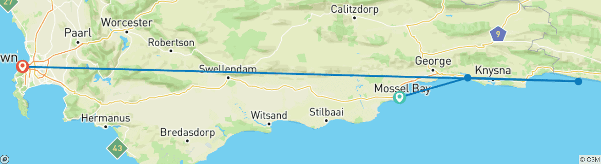 Image d'une carte montrant l'itinéraire du circuit