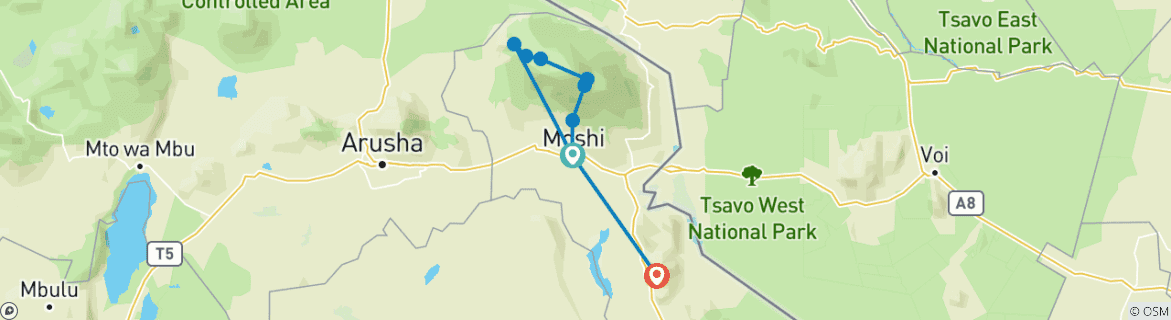 Foto van een kaart met de route van de rondreis