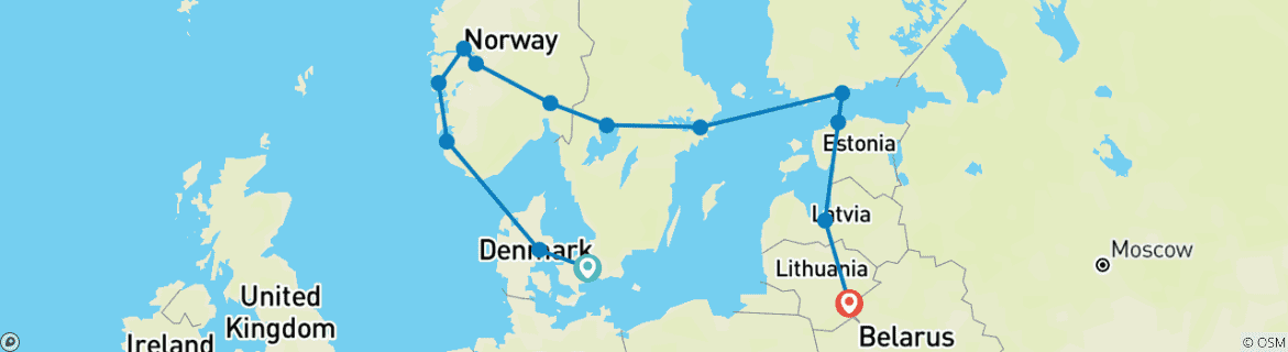 Kaart van Visie op Scandinavië & de Baltische staten