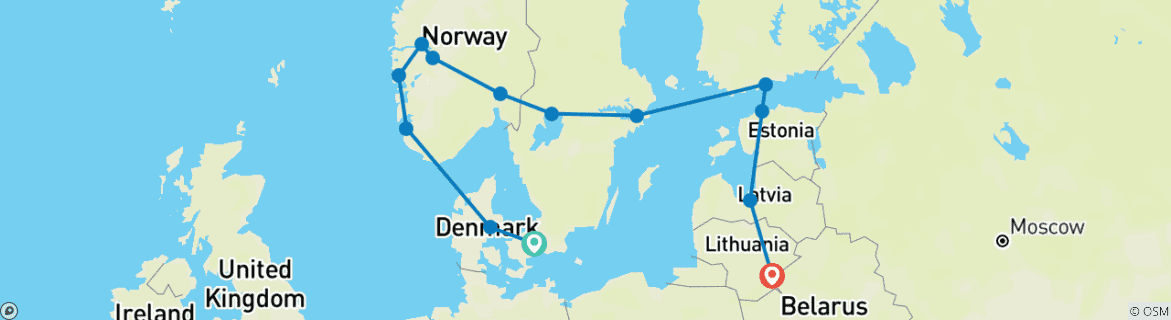 Carte du circuit Vision de la Scandinavie et des pays baltes