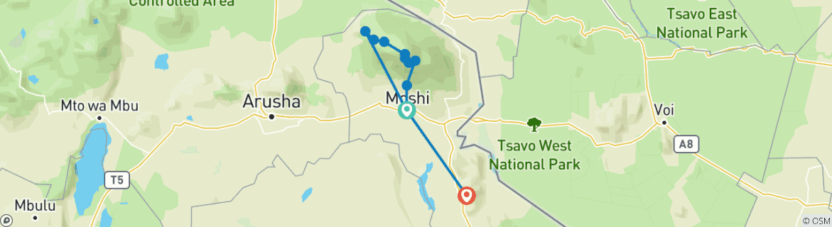 Foto van een kaart met de route van de rondreis