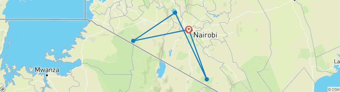 Mapa de Viajes clásicos safari de 10 días en Kenia