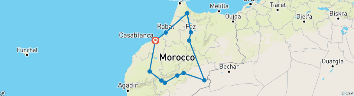 Image d'une carte montrant l'itinéraire du circuit