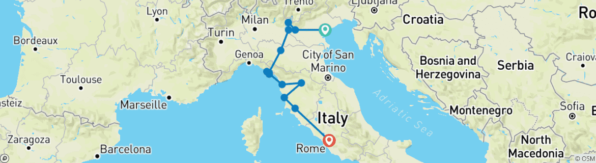 Map of Essential Italy (13 destinations)