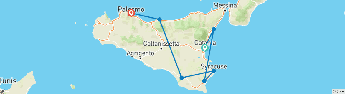 Image of a map showing the route of the tour