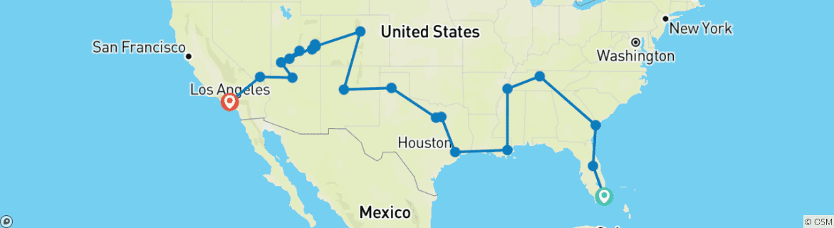 Karte von USA Road Trip bis Los Angeles - 23 Tage