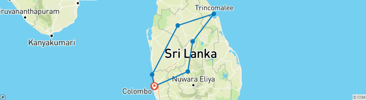 Carte du circuit Exploration du centre du Sri Lanka avec observation des baleines (privé sur mesure)