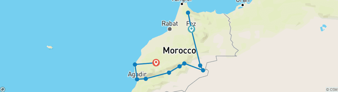 Map of 14 Days Tour from Fes To Marrakesh